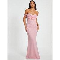 Quiz Blush Chiffon Bardot Maxi Dress