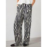 Mango Zebra-Print Straight-Fit Trousers - Black