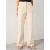 Mango Mid-Rise Straight-Fit Cotton Trousers - Cream