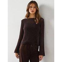 Mango Openwork Knitted Cotton Sweater - Brown