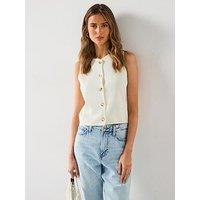 Mango Fine-Knit Waistcoat With Buttons - Cream