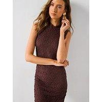 Mango Perkins Collar Textured Dress - Brown