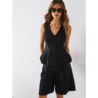 Mango Linen Blend Peplum Top - Black