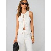 Mango Linen Blend Bow Top - Cream