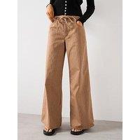 Mango Wide Leg Jeans With Stripes And Belt - Brown