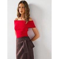 Mango Off-The-Shoulder Knit Top - Red