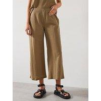 Mango Cropped Palazzo Trousers - Khaki