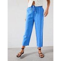 Mango Straight Linen-Blend Trousers - Blue