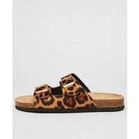 Quiz Leopard Print Double Buckle Flat Sandals