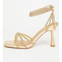Quiz Gold Diamante Lace Up Heels