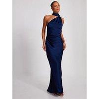 Quiz Navy Satin Wrap Neck Maxi Dress