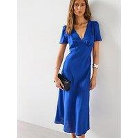 Mango Floral Linen-Blend Dress - Blue