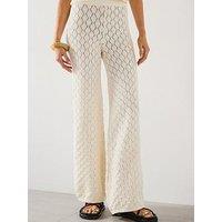 Mango Straight-Fit Openwork Knitted Trousers - Cream