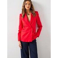 Mango Double-Breasted Linen Suit Jacket - Red