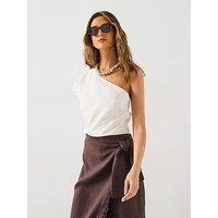 Mango Asymmetrical Linen Top - Cream