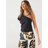Mango Asymmetrical Linen Top - Black