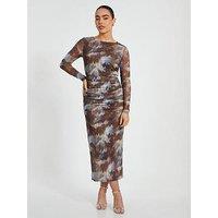 Quiz Petite Brown Mesh Midaxi Dress