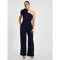 Quiz Petite Navy One Shoulder Floral Jumpsuit