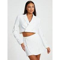 Quiz Cream Tie Sleeve Cropped Blazer