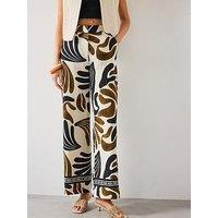 Mango Abstract-Print Wide Leg Trousers - Cream