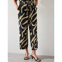 Mango Printed Straight-Fit Trousers With Belt - Black