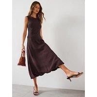 Mango Puffed Hem Midi Dress - Brown