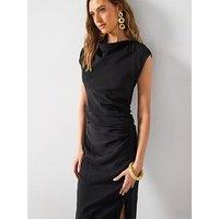 Mango Draped Straight Dress - Black