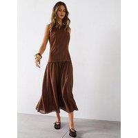 Mango Longline Midi Dress - Brown