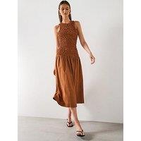 Mango Combined Open Back Textured Dress - Brown