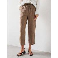 Mango Straight Linen-Blend Trousers - Grey