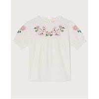 Monsoon Girls Dove Embroidered Short Sleeve Top - Light Cream