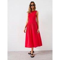 Mango Flare Dress With Gathered Body - Red