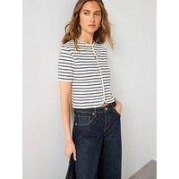 Mango Short Sleeve Striped Cardigan - Navy