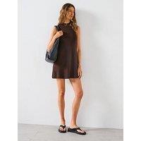 Mango Perkins-Neck Knitted Dress - Brown