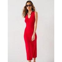 Mango Knitted Midi-Dress With Lapels - Red
