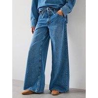 Mango Low-Rise Wideleg Jeans With Belt - Blue