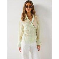 Mango Cross-Over Lyocell Shirt With Bow Closure - Aqua Green