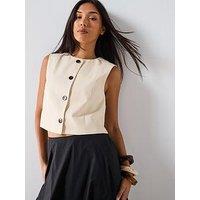 Mango Cotton Crop Top With Buttons - Cream