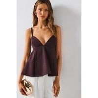 Mango Open Back Ruffle Top - Brown