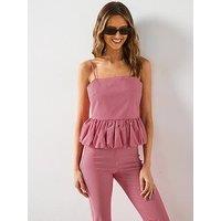 Mango Gingham Check Top With Ruffle - Red