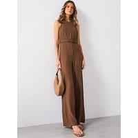 Mango Halter-Neck Jumpsuit With Belt - Brown