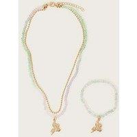 Monsoon Girls Beaded Unicorn Pendant Necklace And Bracelet Set - Multi