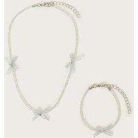 Monsoon Girls Beaded Bow Necklace And Bracelet Set - Green