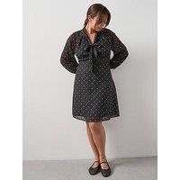 The Very Collection Curve Tie Neck Mini Dress - Print