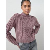 The Very Collection Cotton Rich Funnel Neck Cable Cropped Jumper - Mauve