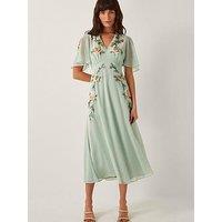 Monsoon Cora Embellished Dress - Sage