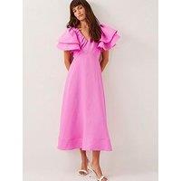 Monsoon Patricia Ruffle Sleeve Midi Dress - Pink