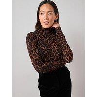 The Very Collection Long Sleeve High Neck Top - Leopard Print