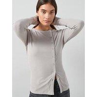 The Very Collection Long Sleeve Side Button Rib Top - Beige