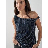 The Very Collection One Shoulder Pleated Velvet Top Co-Ord - Grey